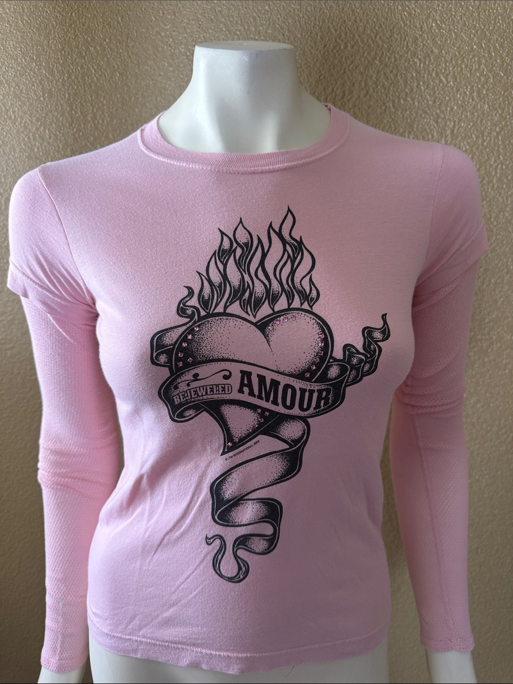Y2K Vintage Bejeweled Pink Long-Sleeve Graphic Tee